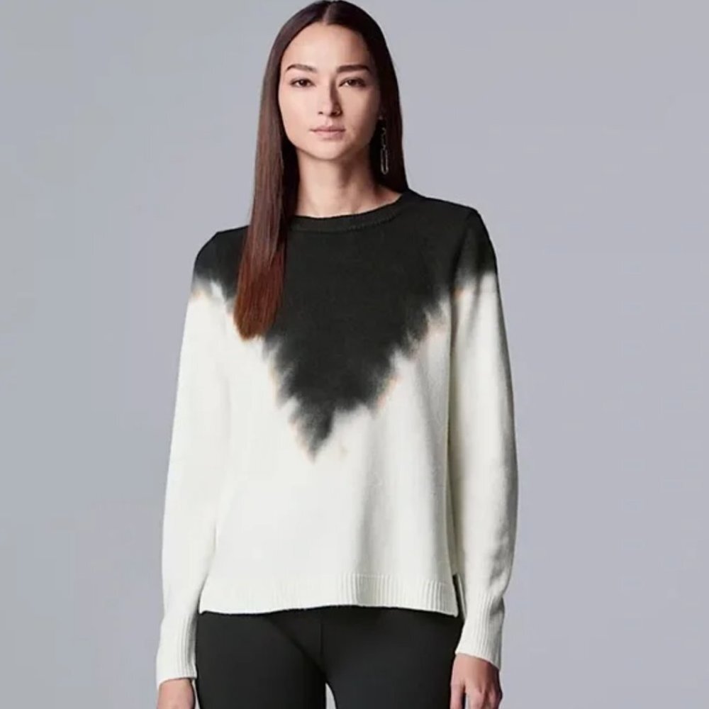 Vera Wang Tie Dye Ombre Knit Sweater Long Sleeve Top Size‎ XXL White Navy